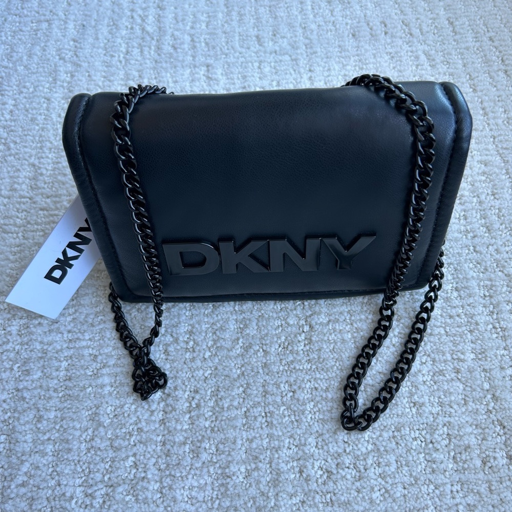 DKNY Butter Soft Black Handbag with Black Chain Strap NEW